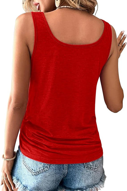 Womens U Neck Tank Tops Summer Sleeveless Loose Button Casual Henley Shirts