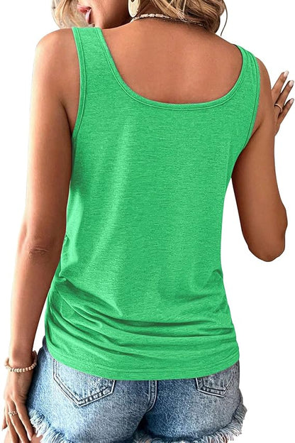 Womens U Neck Tank Tops Summer Sleeveless Loose Button Casual Henley Shirts