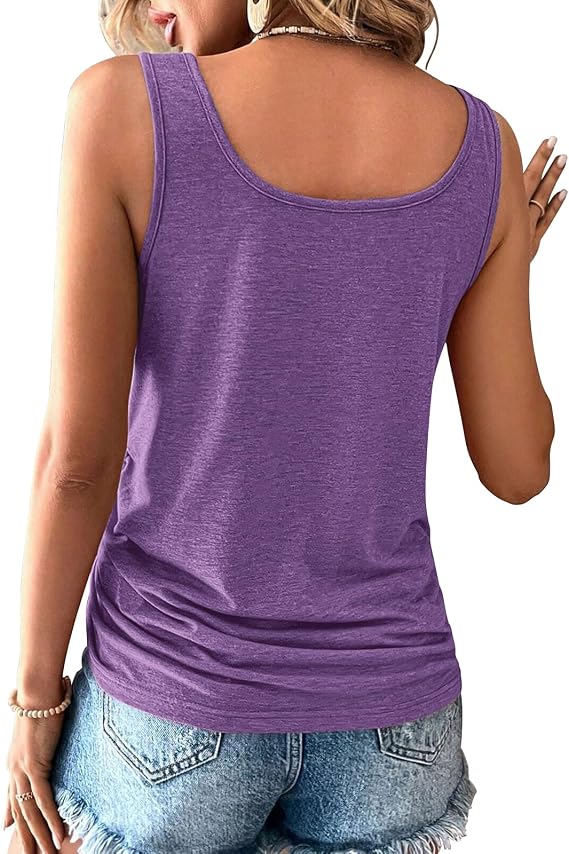 Womens U Neck Tank Tops Summer Sleeveless Loose Button Casual Henley Shirts
