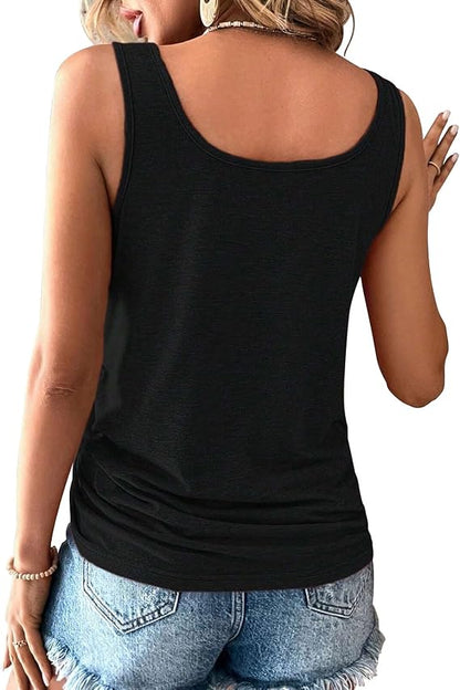 Womens U Neck Tank Tops Summer Sleeveless Loose Button Casual Henley Shirts